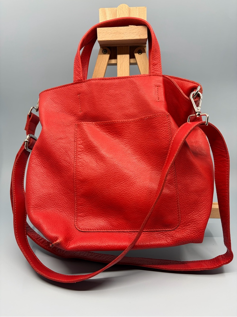 Latico Leathers NJ USA Red Pebbled Full Grain Leather Tote Handbag Shoulder